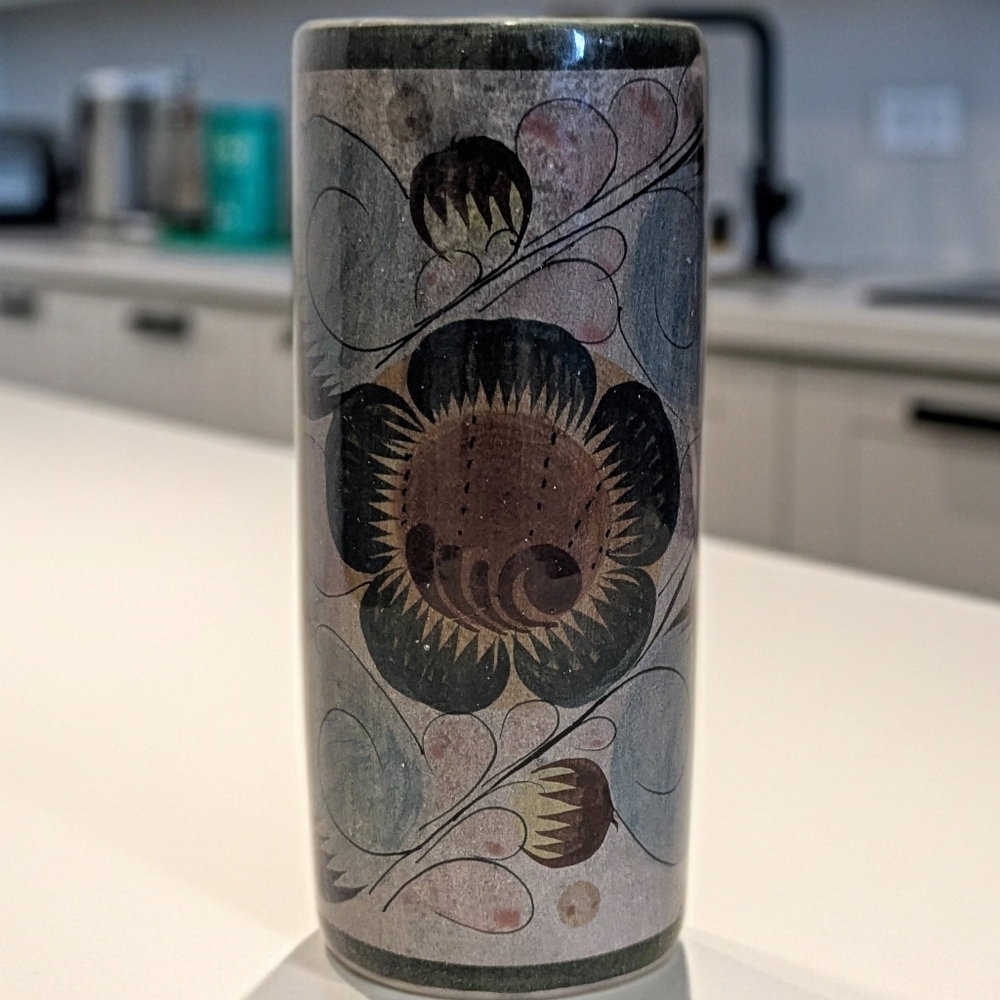 Mexican Tonala Folk Art Floral Ceramic Vase